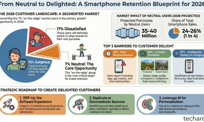 7% of smartphone users are ‘on-the-edge’ of Delight; Techarc identifies improvement areas for better customer satisfaction and retention.